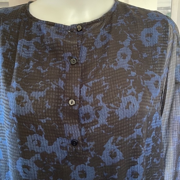 ZARA Long Sleeve Black With Blue Print Chiffon Type Dress. Size L. P4/A - Picture 4 of 9